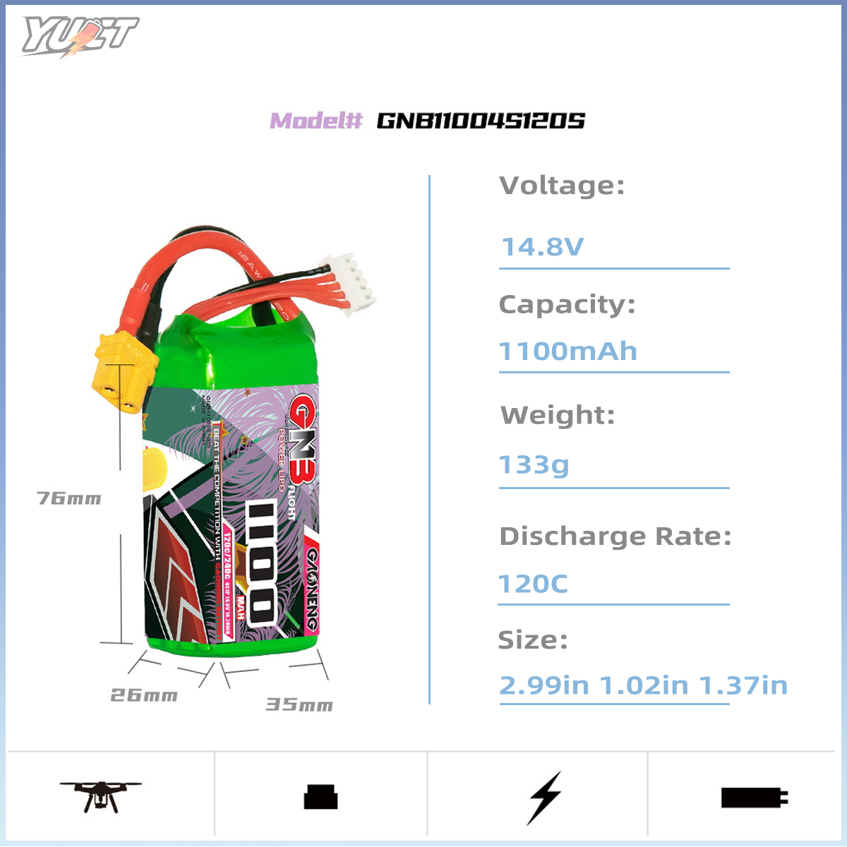 YUCT GNB 6S LiPo Battery 22.2V - Drone Battery 4S review and price