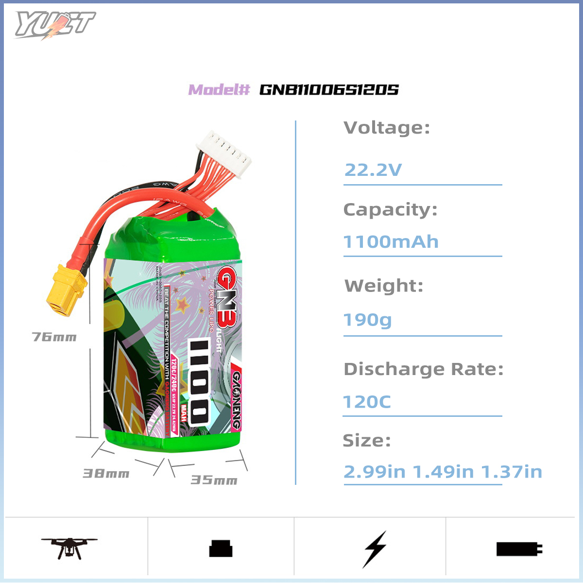 YUCT GNB 6S LiPo Battery 22.2V - Drone Battery 4S review and price