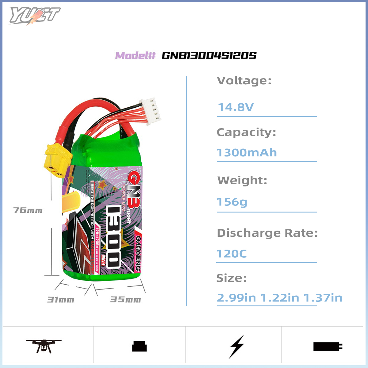YUCT GNB 6S LiPo Battery 22.2V - Drone Battery 4S review and price